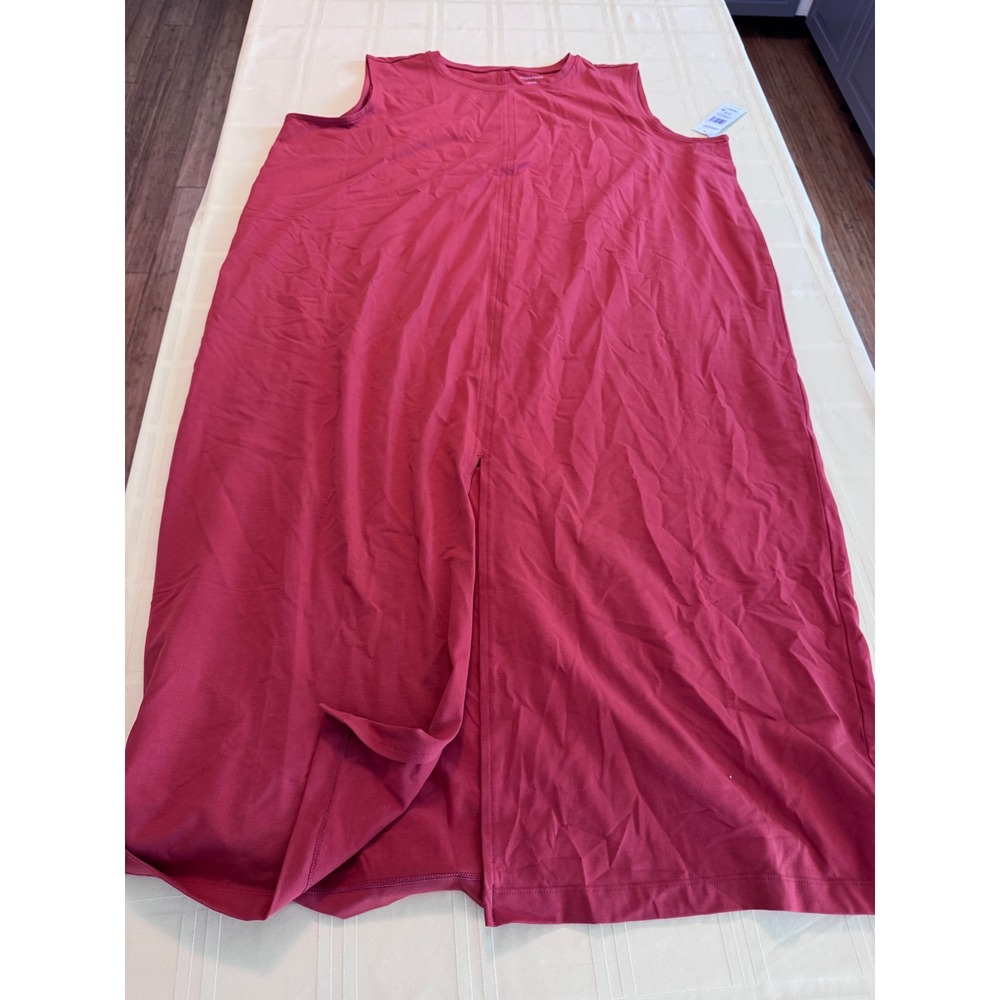 Eileen Fisher Crew Neck Maxi Dress Blood Orange Sleeveless S6OJH-D5420M 2X NEW